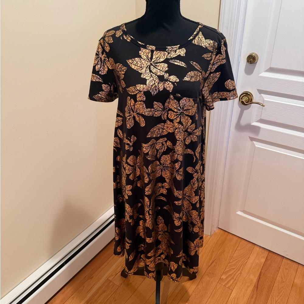 LuLaRoe Black and Gold Midi Dress Elegant Design